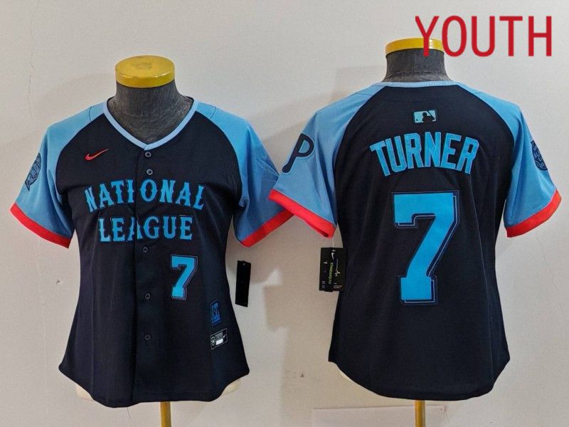 Youth Philadelphia Phillies 7 Turner Blue All star 2024 Nike MLB Jersey style 5
